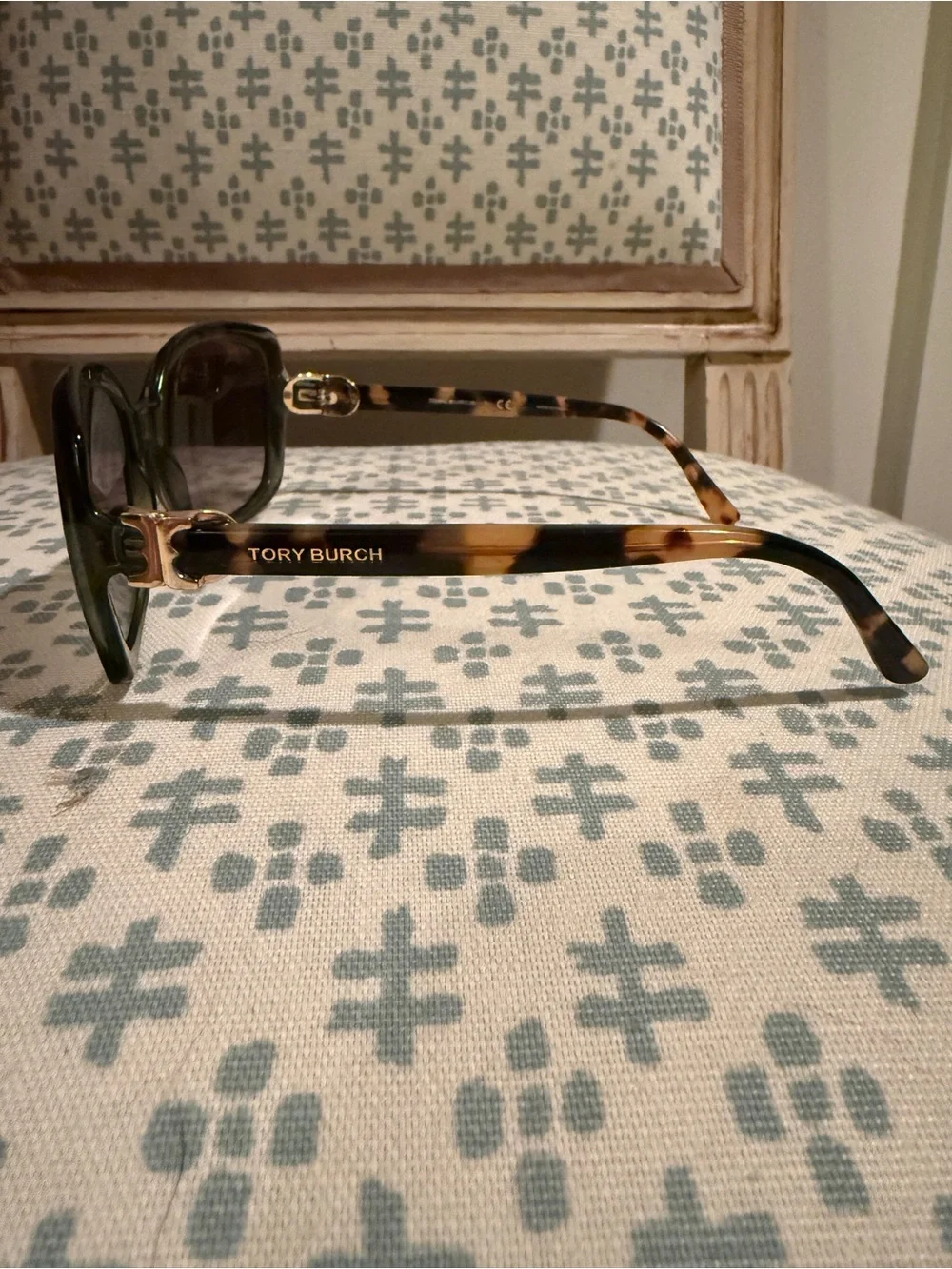 Tory Burch Olive Green Oversized Sunglasses with Tortoiseshell Temples